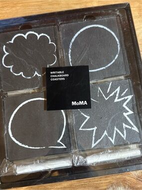 HTF Set/4 MoMA Writable Chalkboard Coasters w/Chalk-Slate-Museum Mod Art-MIOB